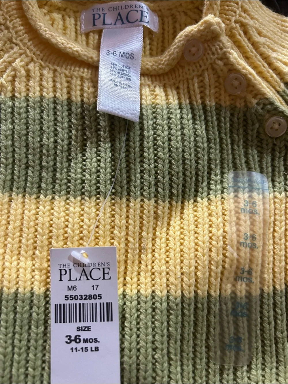 The Children's Place Yellow & Olive Striped Knit Sweater and Pom Hat Set